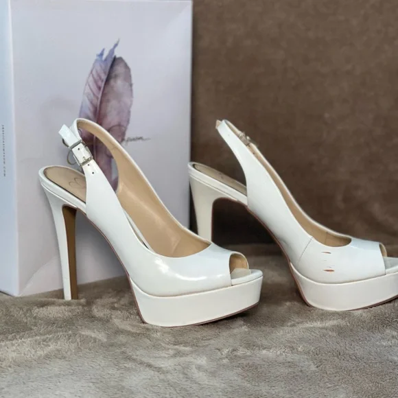 Jessica Simpson White Platform Slingback Heels - Picture 6 of 12